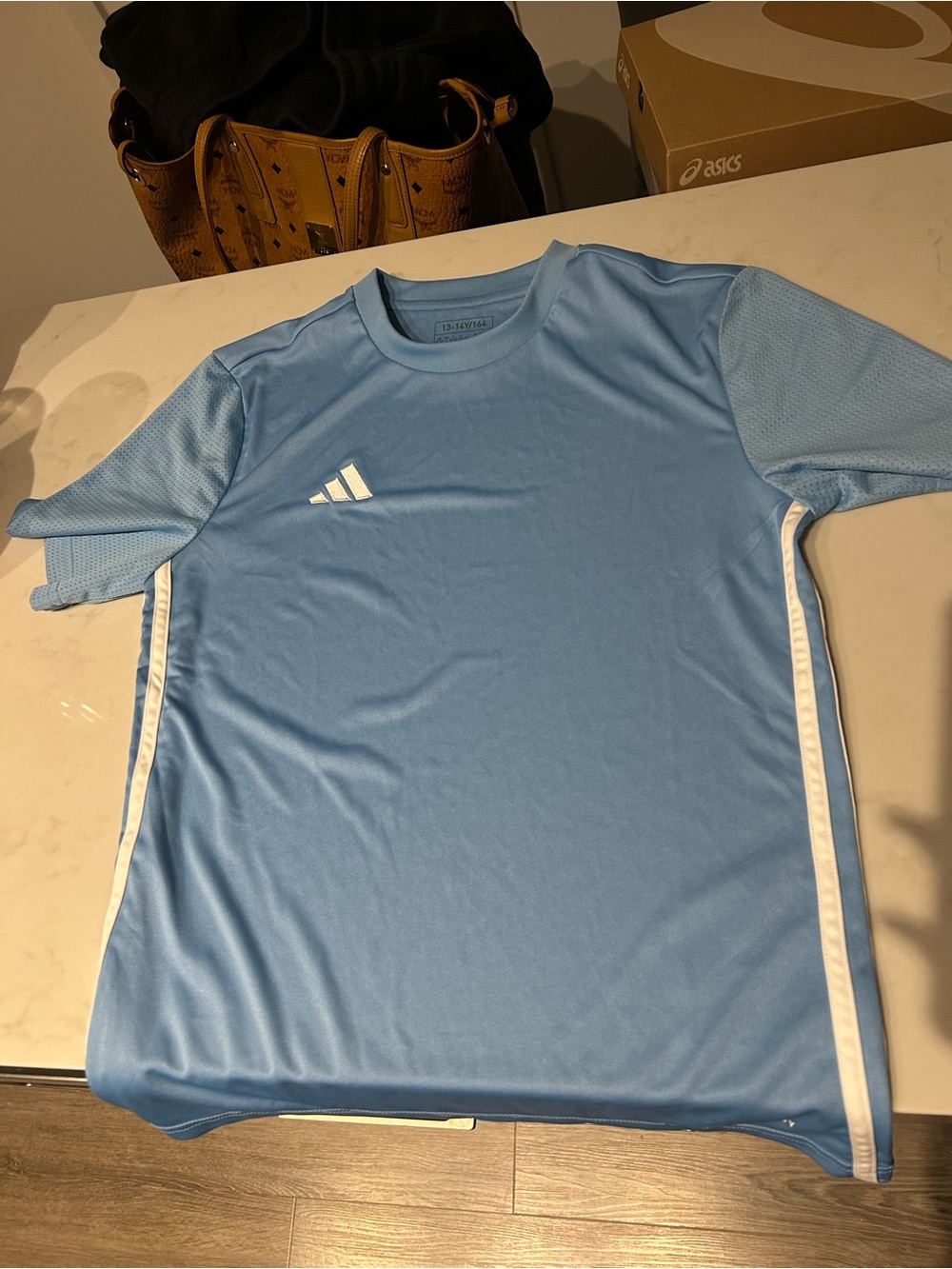 adidas Light Blue Athletic Short Sleeve Jersey with White Trim
